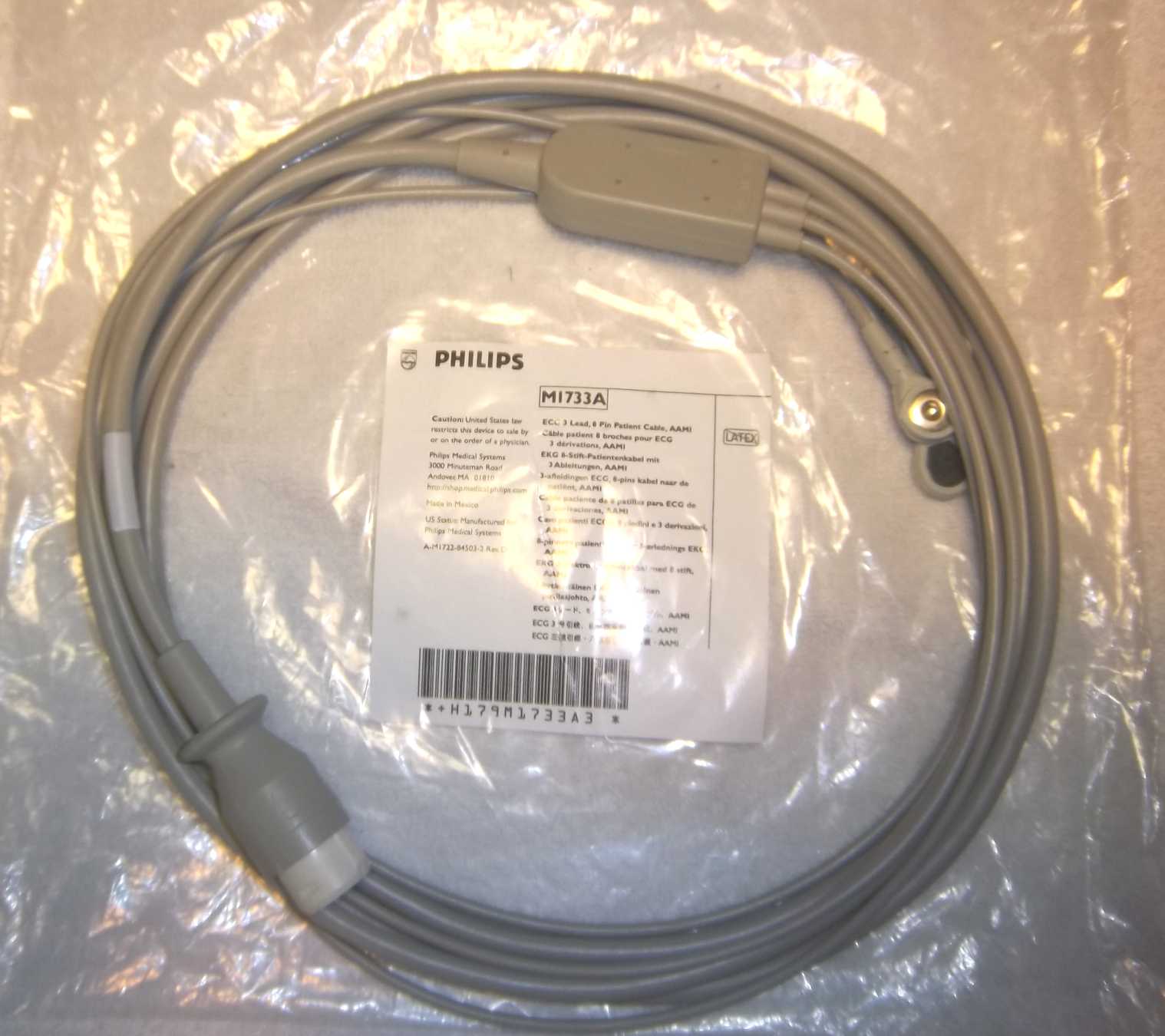 Philips M1733A 3 - Lead 8 - Pin Patient Cable AAMI